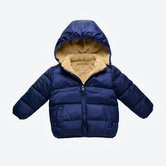 Dark Blue Baby Boys Puffer Jacket with Quilted Velvet Lining Toddler Warm Coat