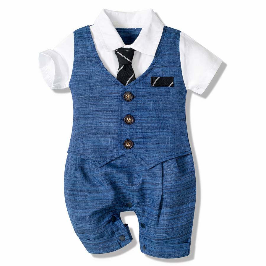 Lightweight Baby Romper Suit with Tie Baby Dress Outfit for Boys