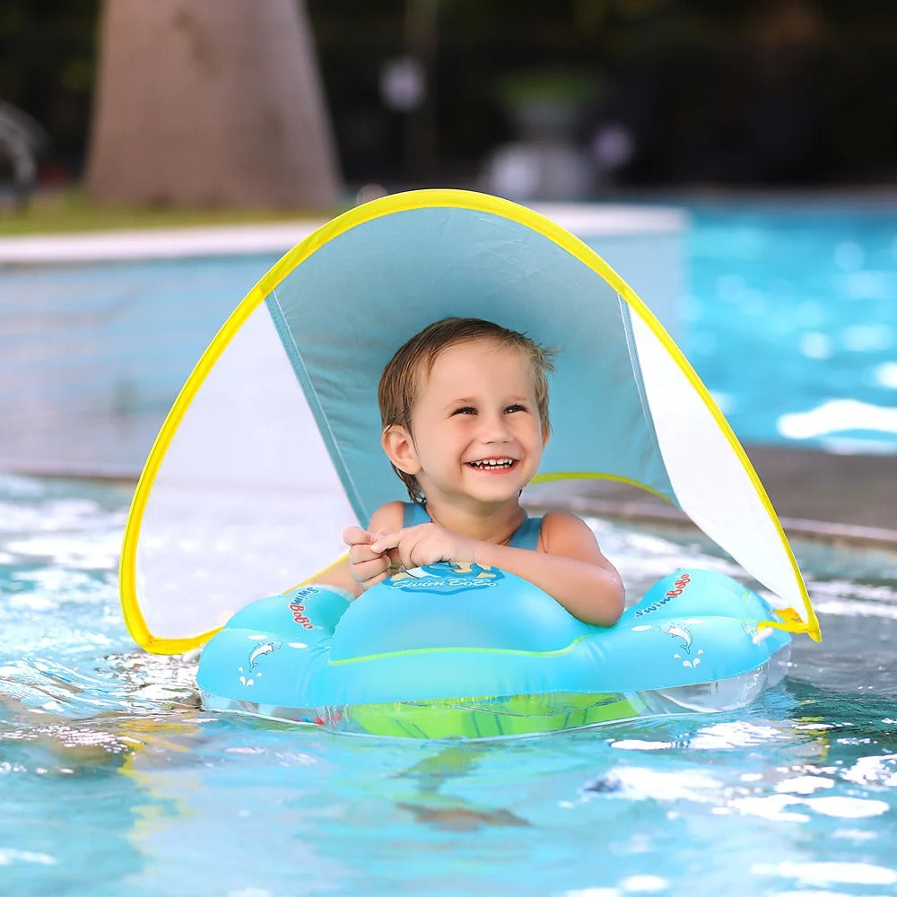 Baby Inflatable Swim Ring with Sun Shade Baby Float Adjustable Baby Pool Float