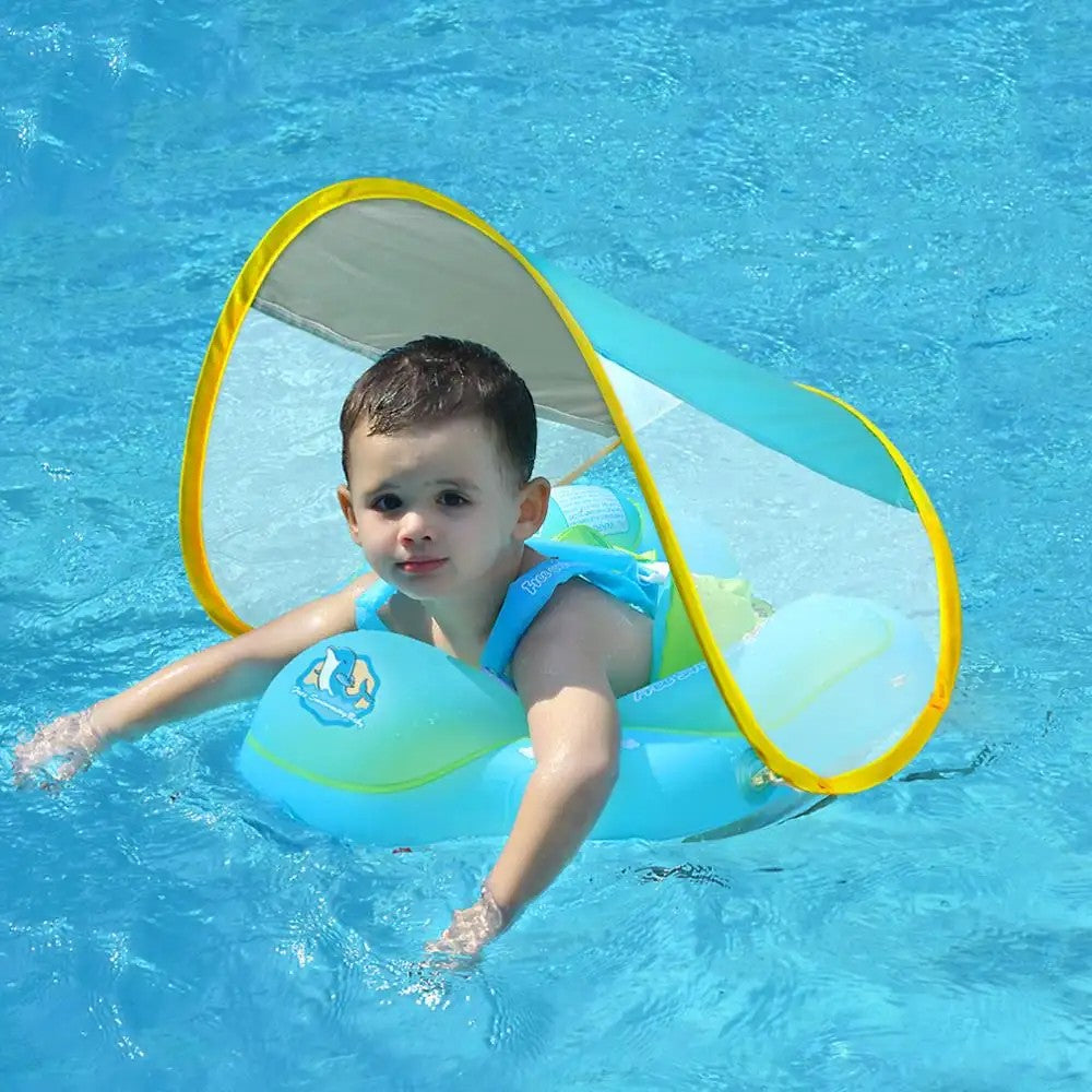 Baby Inflatable Swim Ring with Sun Shade Baby Float Adjustable Baby Pool Float