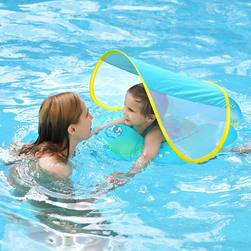 Baby Inflatable Swim Ring with Sun Shade Baby Float Adjustable Baby Pool Float