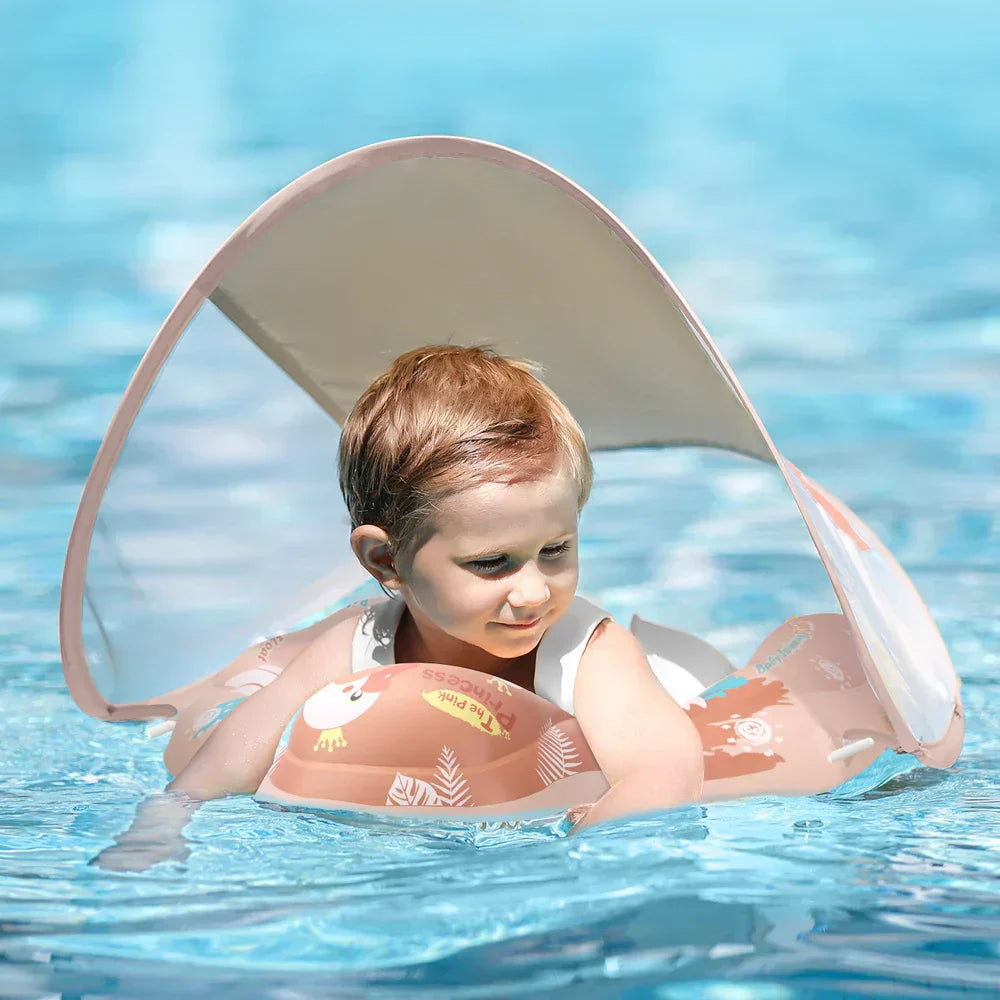 Baby Inflatable Swim Ring with Sun Shade Baby Float Adjustable Baby Pool Float