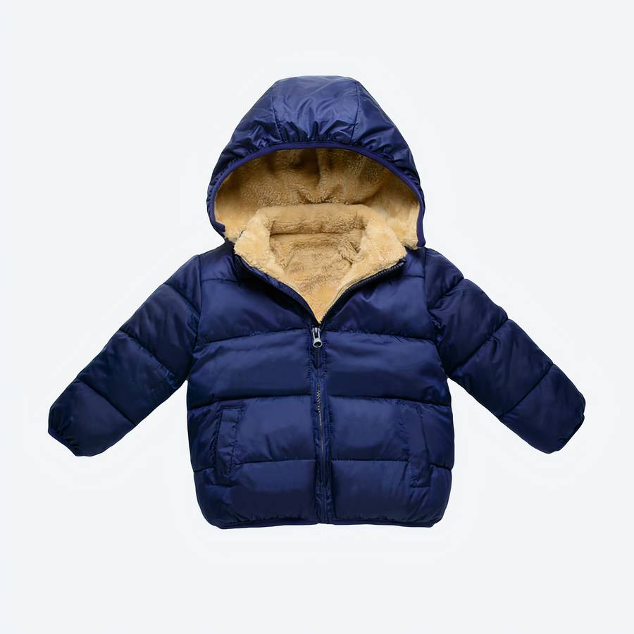 Dark Blue Baby Boys Puffer Jacket with Quilted Velvet Lining Toddler Warm Coat