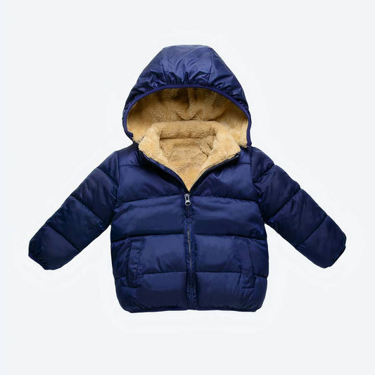 Dark Blue Baby Boys Puffer Jacket with Quilted Velvet Lining Toddler Warm Coat