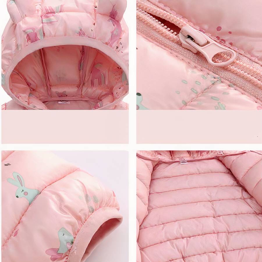 Baby Girl Pink Puffer Jacket with Hood and Cute Ear Details
