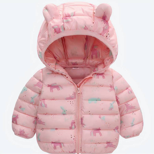 Baby Girl Pink Puffer Jacket with Hood and Cute Ear Details