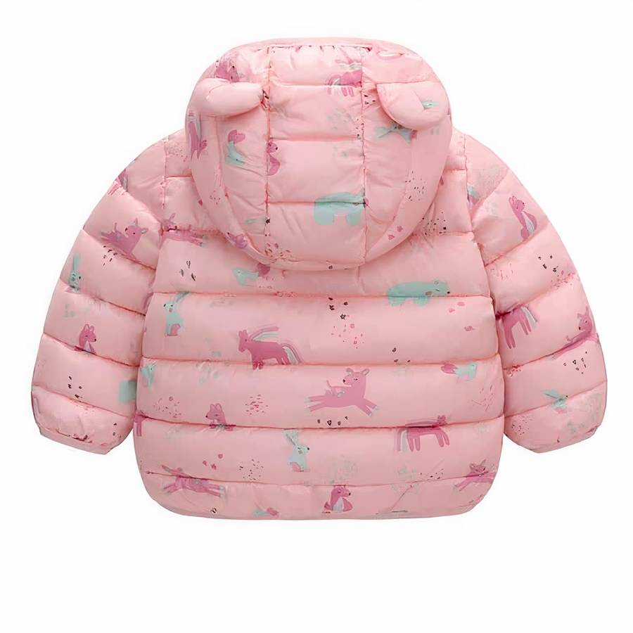 Baby Girl Pink Puffer Jacket with Hood and Cute Ear Details