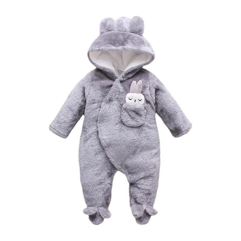 Hooded Bunny Baby Coverall Combipilot Infant Onesie with Hood