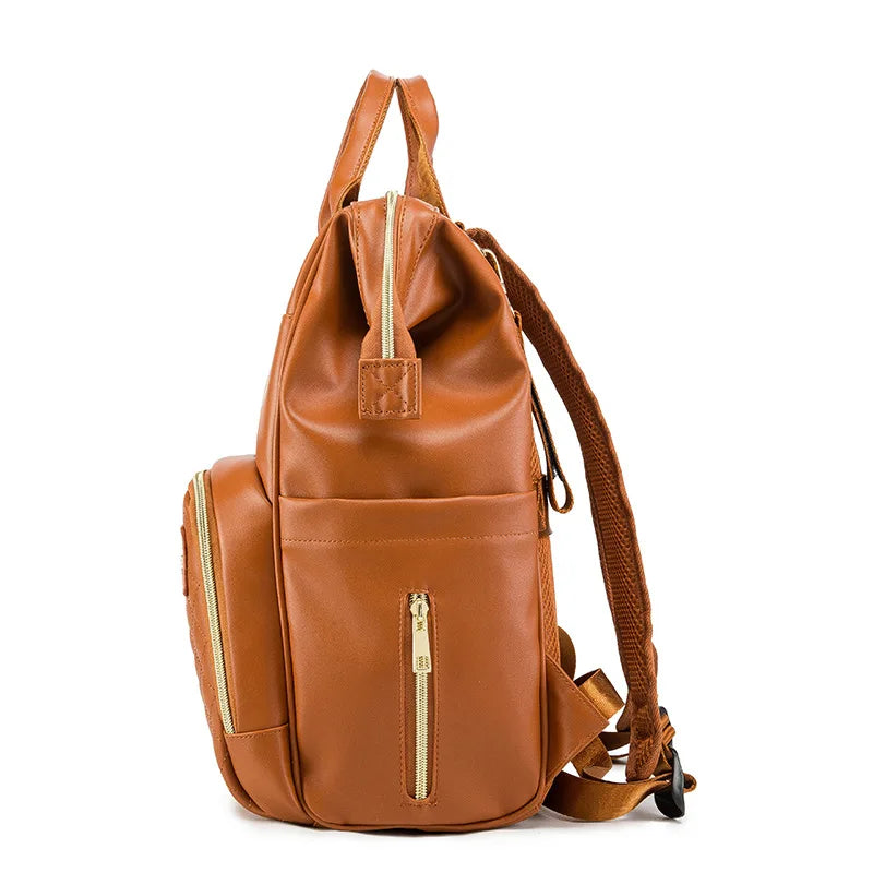 Vintage Leather Diaper Bag Backpack for Moms and Dads