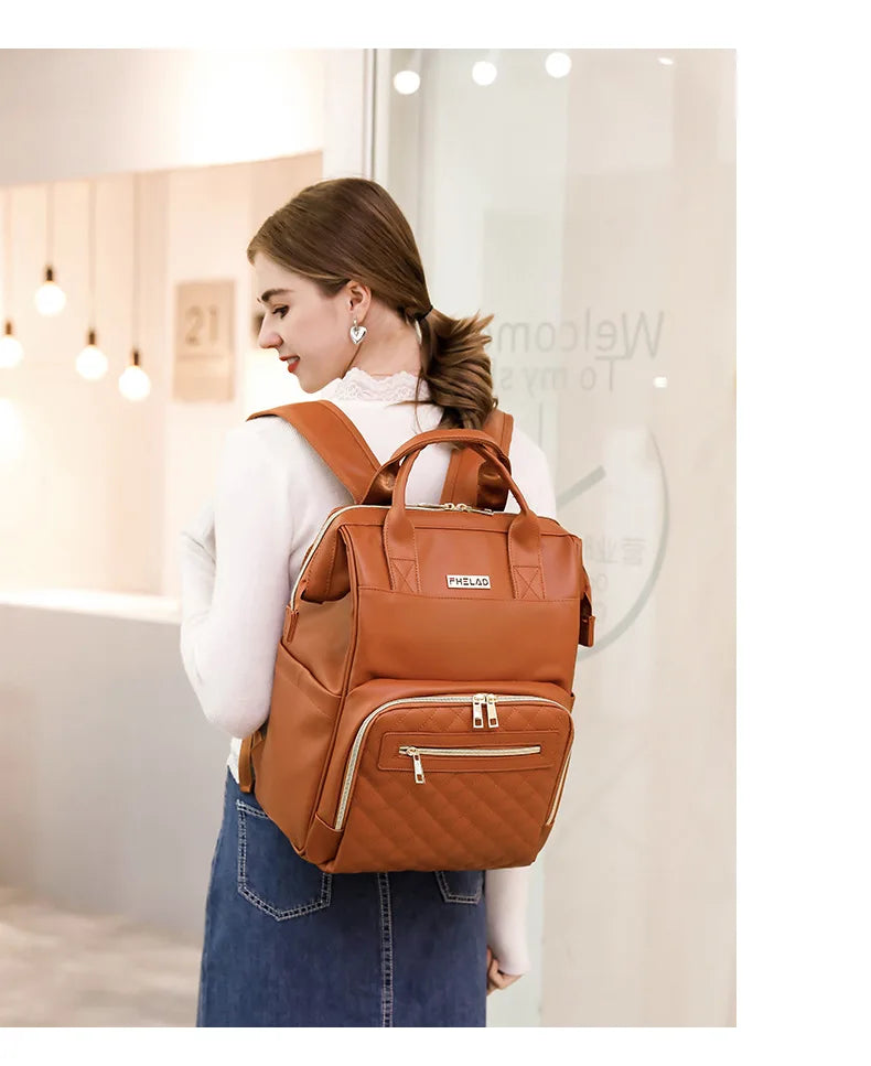 Vintage Leather Diaper Bag Backpack for Moms and Dads