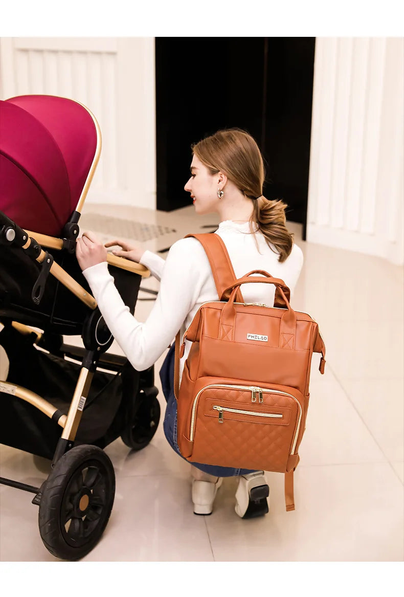 Vintage Leather Diaper Bag Backpack for Moms and Dads