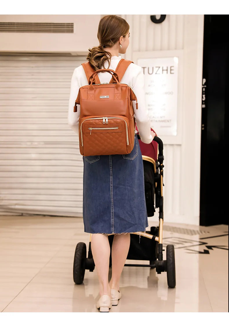 Vintage Leather Diaper Bag Backpack for Moms and Dads