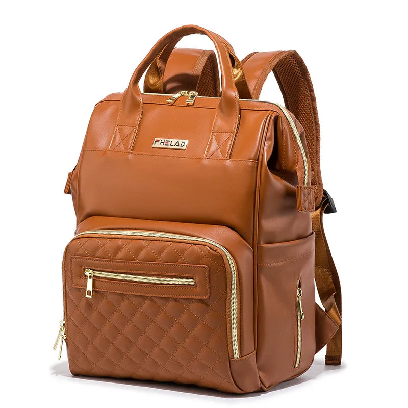 Vintage Leather Diaper Bag Backpack for Moms and Dads