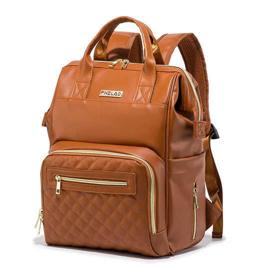 Vintage Leather Diaper Bag Backpack for Moms and Dads